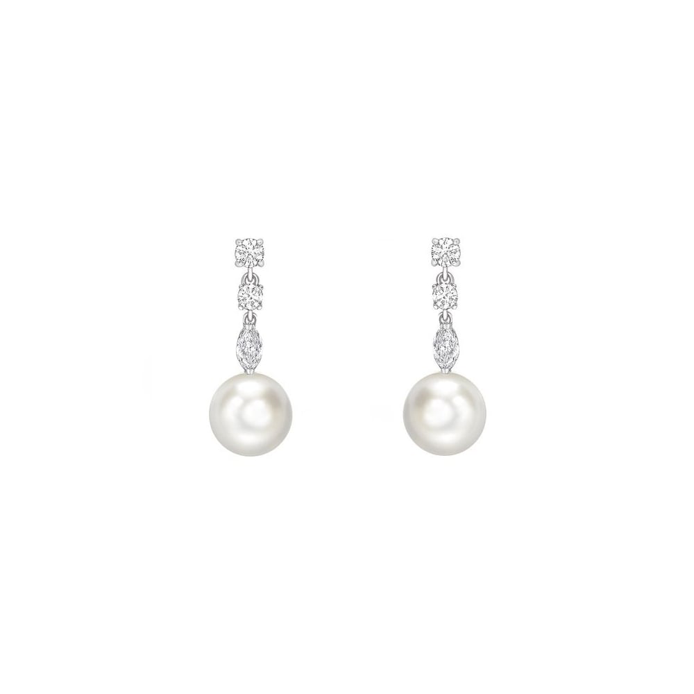 18ct white gold 9mm Akoya pearl & 0.67ct diamond earrings