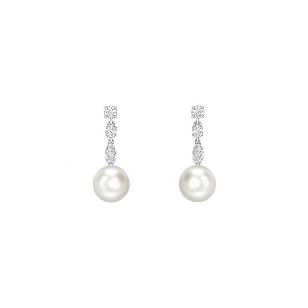 18ct white gold 9mm Akoya pearl & 0.67ct diamond earrings