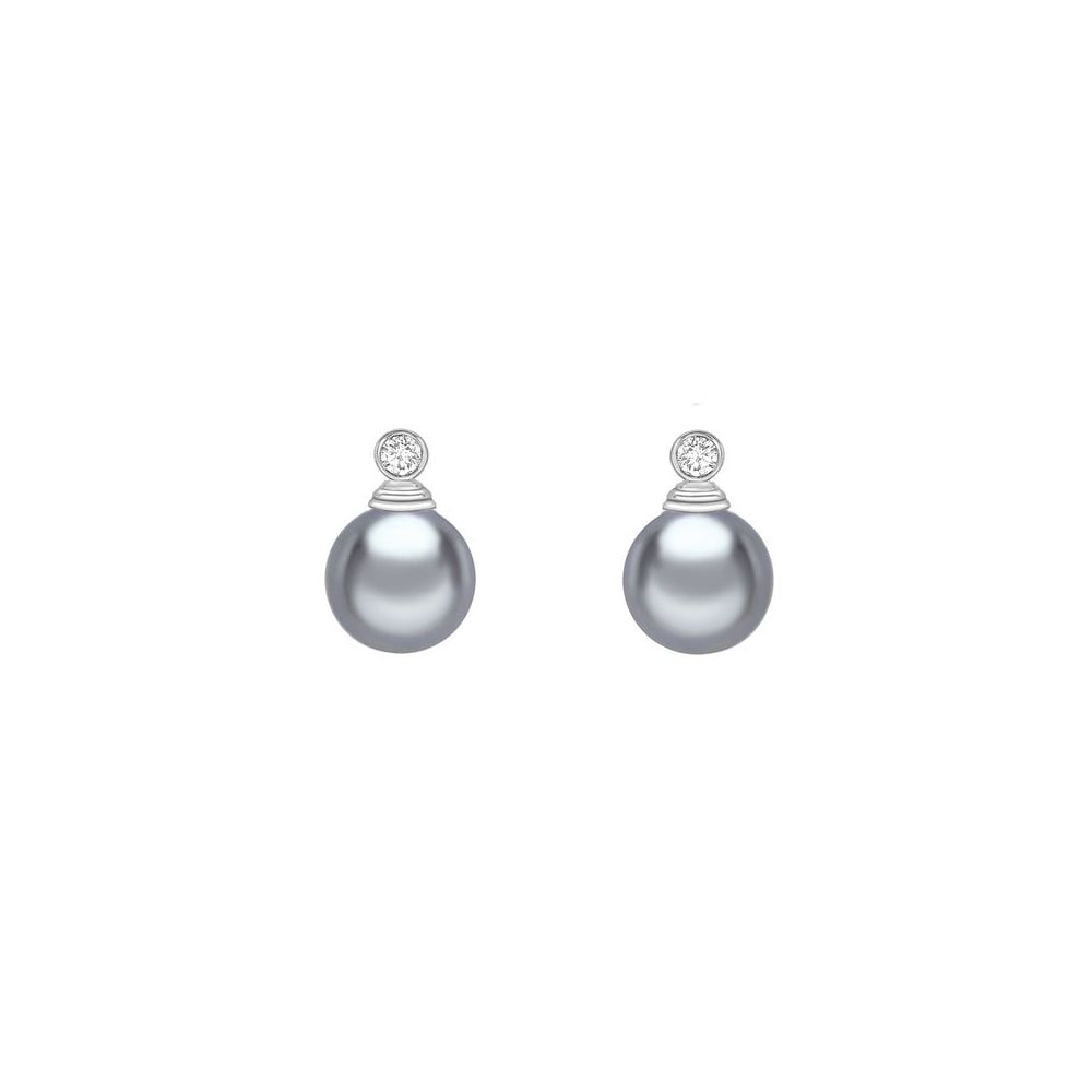 18ct white gold 11mm x 10mm Tahitian pearl & diamond earrings