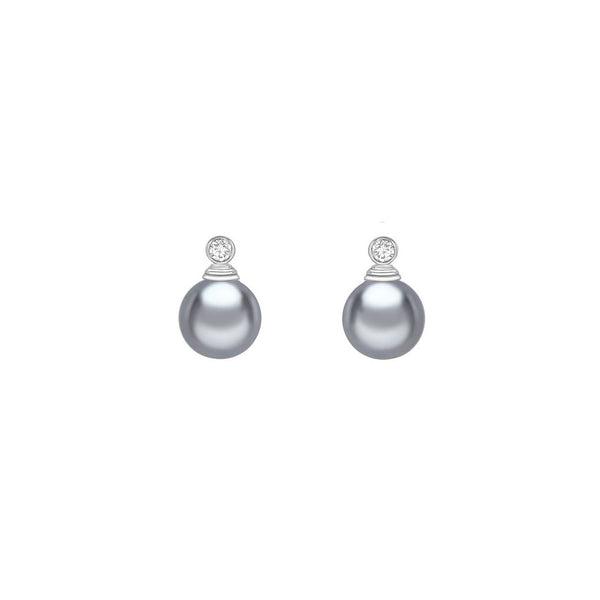 18ct white gold 11mm x 10mm Tahitian pearl & diamond earrings