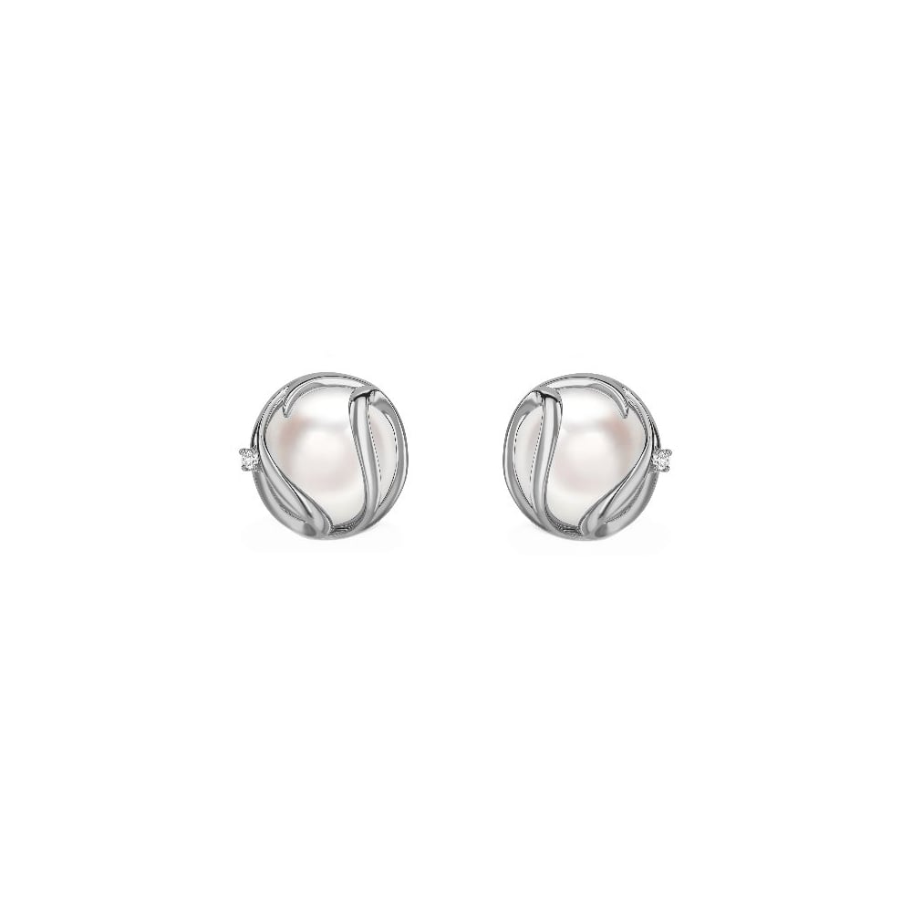 14ct white gold 14mm mabe pearl & 0.06ct diamond earrings