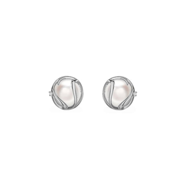 14ct white gold 14mm mabe pearl & 0.06ct diamond earrings