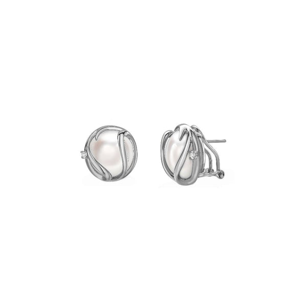 14ct white gold 14mm mabe pearl & 0.06ct diamond earrings