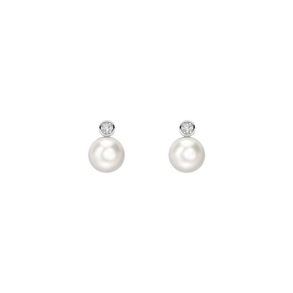 18ct white gold 10mm South Sea pearl & 0.63ct diamond earrings