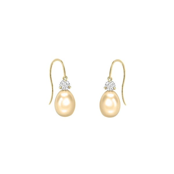18ct yellow gold 13mm x 10mm South Sea pearl & diamond earrings