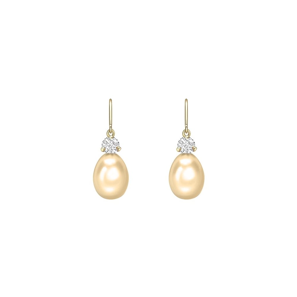 18ct yellow gold 13mm x 10mm South Sea pearl & diamond earrings