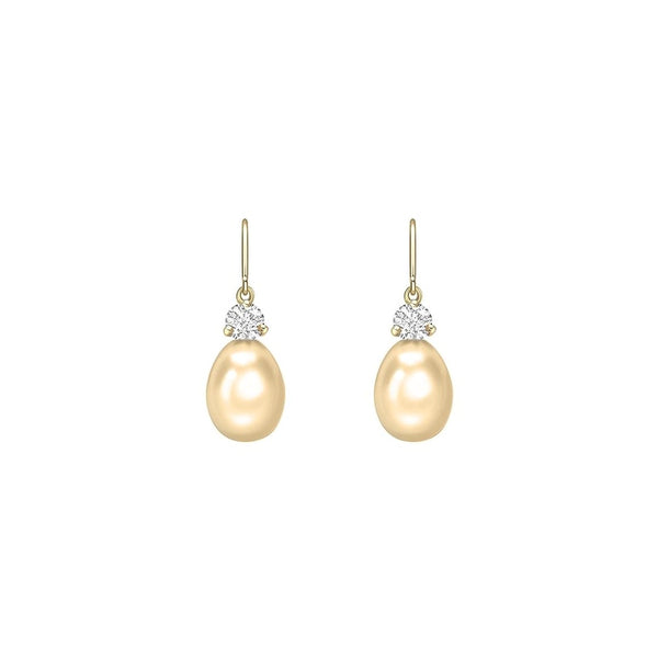 18ct yellow gold 13mm x 10mm South Sea pearl & diamond earrings