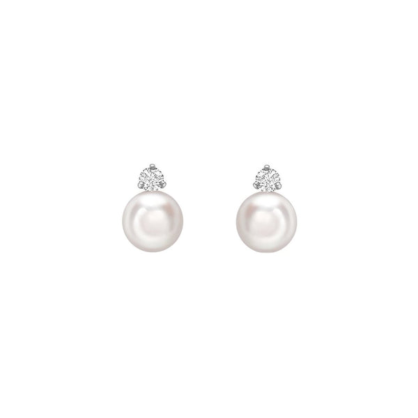 18ct white gold 9mm Akoya pearl & 0.40ct diamond earrings