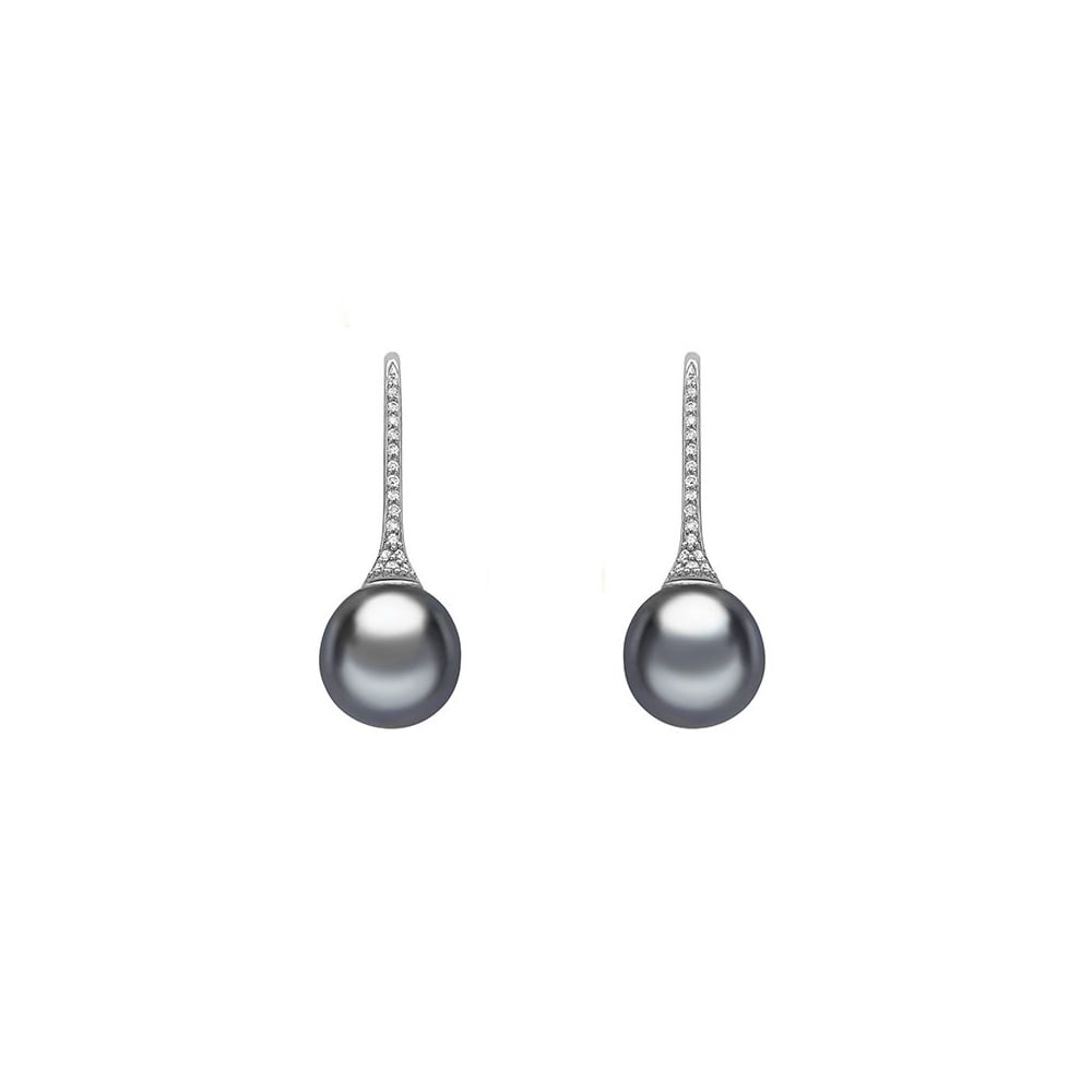 18ct white gold 10.5mm Tahitian pearl & 0.06ct diamond earrings