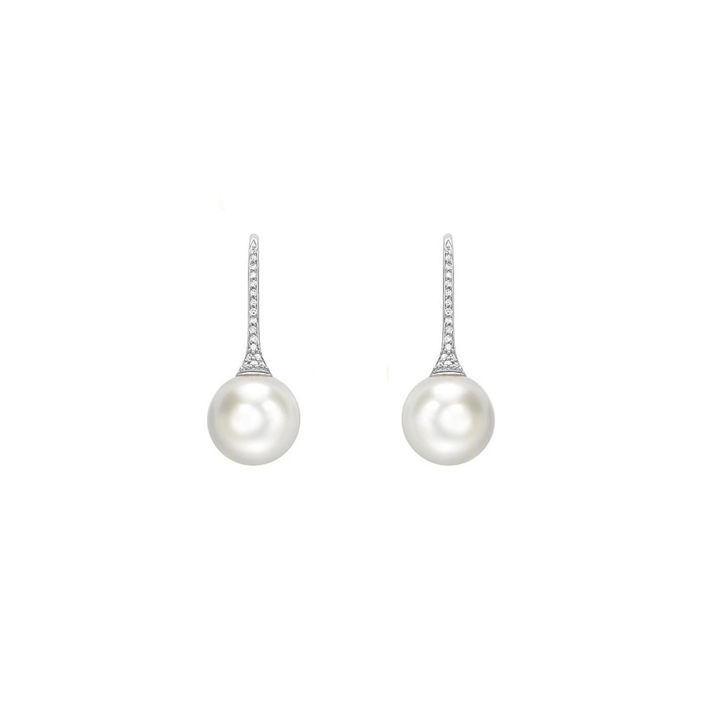 18ct white gold 11mm South Sea pearl & 0.11ct diamond earrings