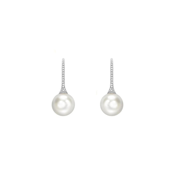 18ct white gold 11mm South Sea pearl & 0.11ct diamond earrings