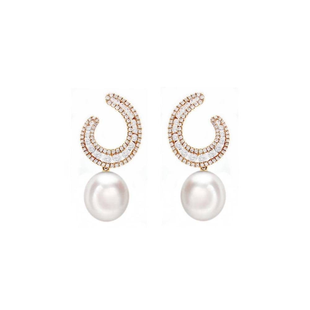 18ct rose gold 11.5mm South Sea pearl & 1.49ct diamond earrings
