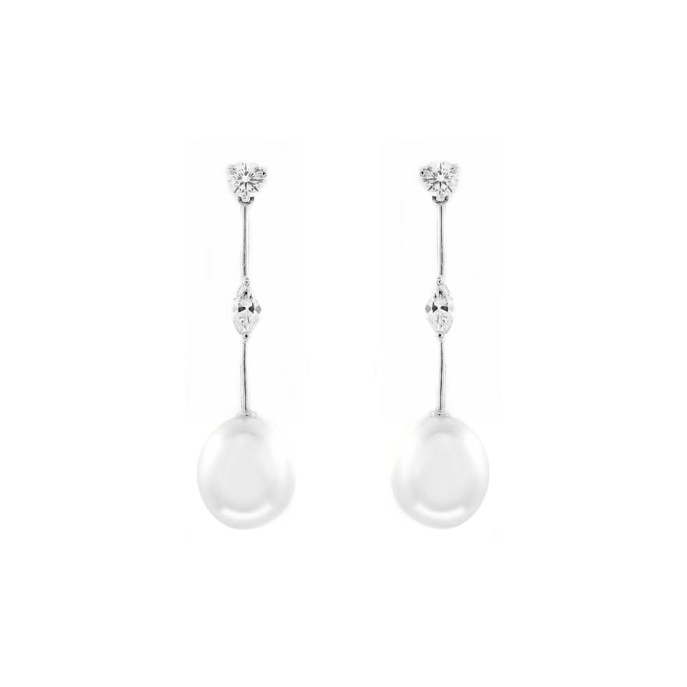 18ct white gold 13mm x 11mm South Sea pearl & diamond earrings