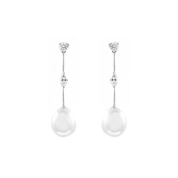 18ct white gold 13mm x 11mm South Sea pearl & diamond earrings