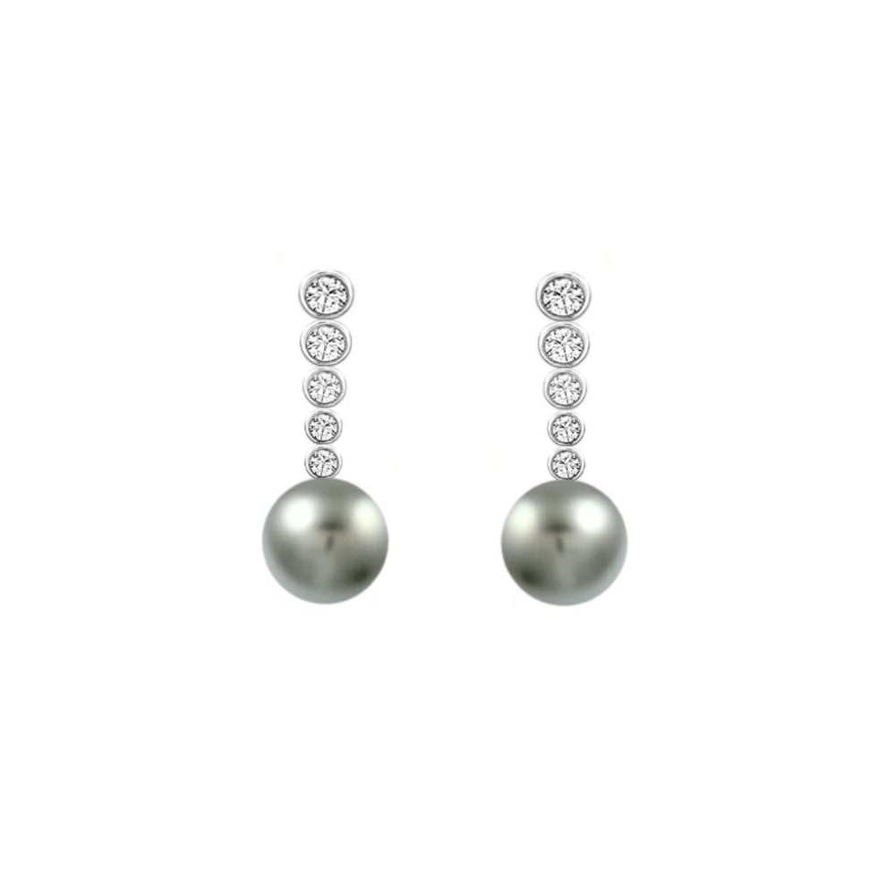 18ct white gold 12.5mm Tahitian pearl & 1.35ct diamond earrings