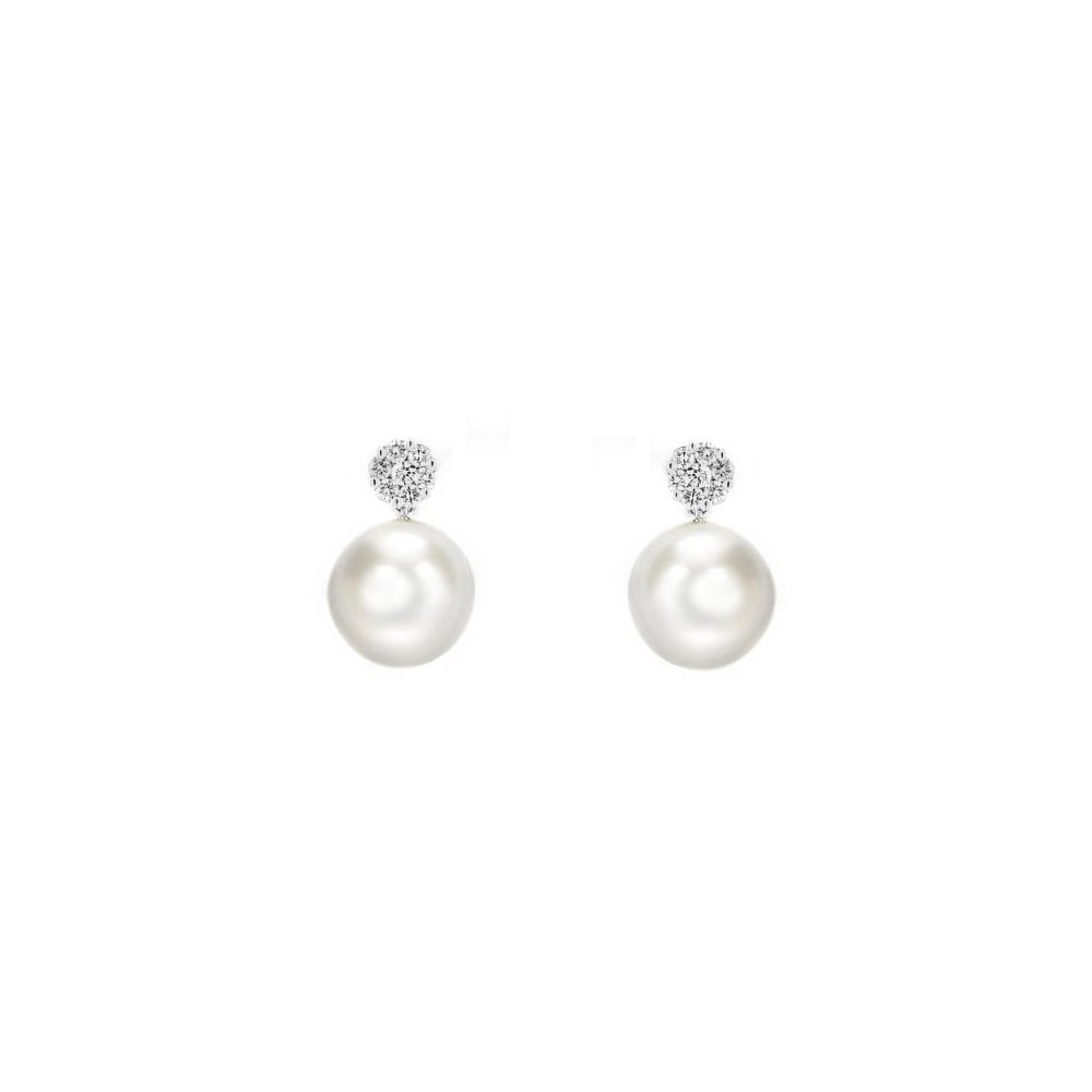 18ct white gold 8.5mm Akoya pearl & 0.20ct diamond earrings