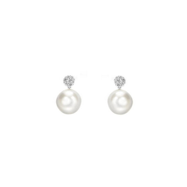 18ct white gold 8.5mm Akoya pearl & 0.20ct diamond earrings