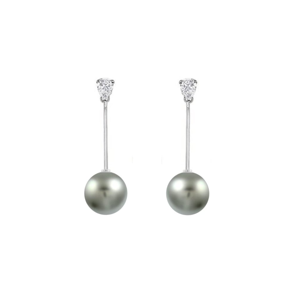 18ct white gold 11mm Tahitian pearl & 0.64ct diamond earrings