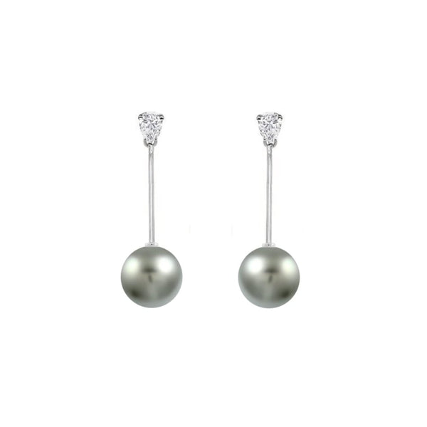 18ct white gold 11mm Tahitian pearl & 0.64ct diamond earrings