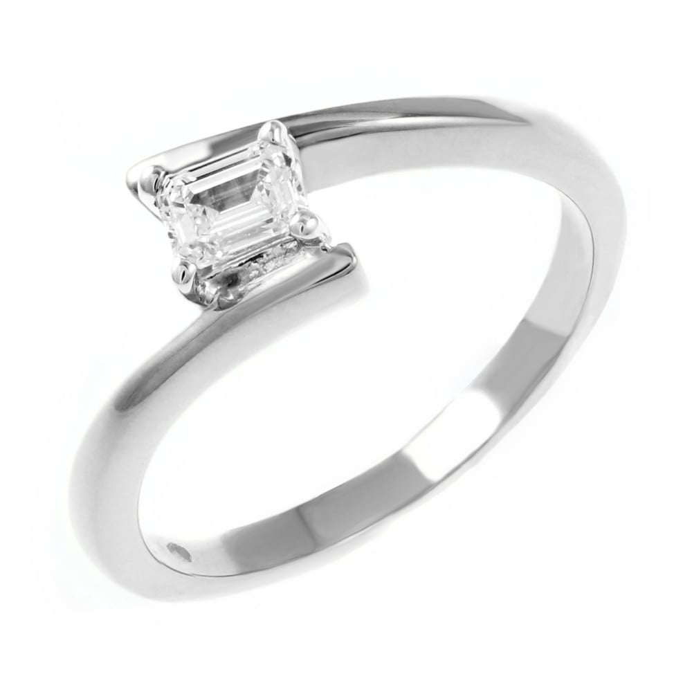 Platinum 0.34ct F VS2 GIA emerald cut diamond twist ring