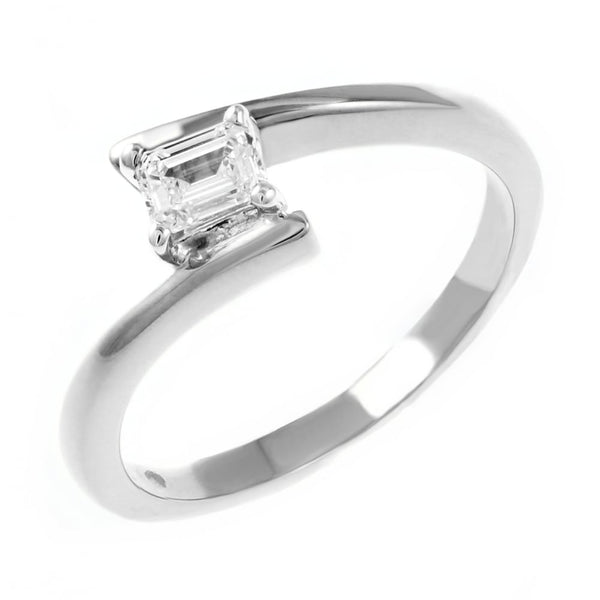 Platinum 0.34ct F VS2 GIA emerald cut diamond twist ring