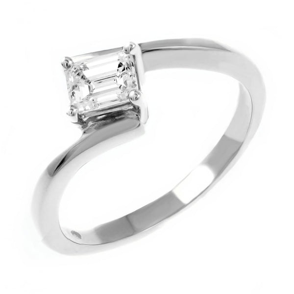 Platinum 0.36ct emerald cut diamond twist ring