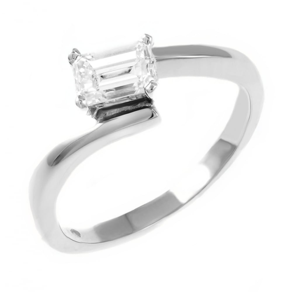 Platinum 0.70ct D VS1 GIA emerald cut diamond twist ring