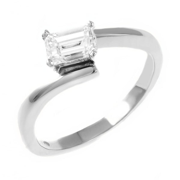 Platinum 0.70ct D VS1 GIA emerald cut diamond twist ring