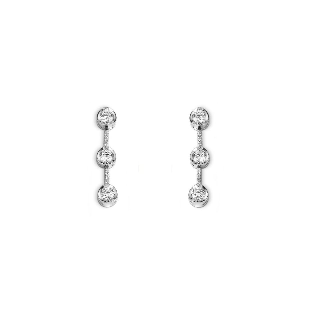 18ct white gold 1.28ct round brilliant cut diamond drop earrings