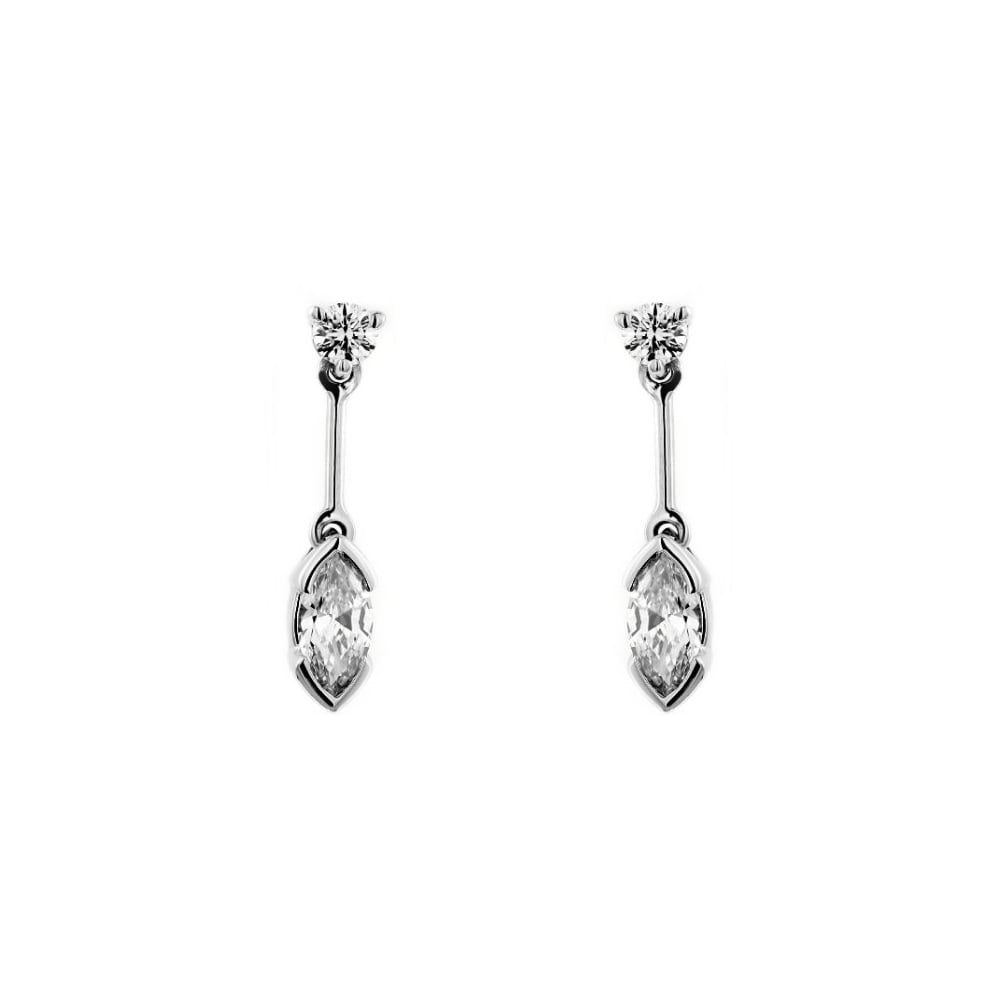 18ct white gold 0.85ct marquise & round diamond drop earrings