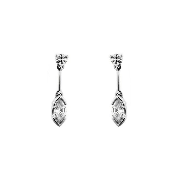 18ct white gold 0.85ct marquise & round diamond drop earrings