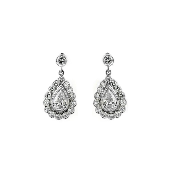 18ct white gold 1.36ct pear & round diamond drop earrings