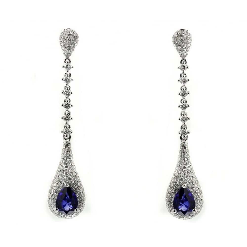 18ct white gold 1.62ct sapphire & 1.65ct diamond drop earrings