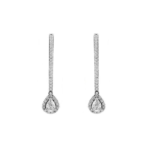 18ct white gold 1.00ct D VS2 EGL pear diamond halo drop earrings