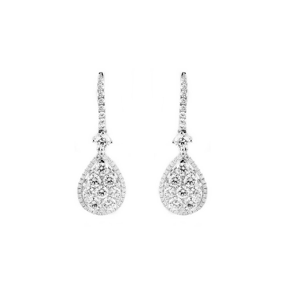 18ct white gold 2.86ct invisible set diamond drop earrings