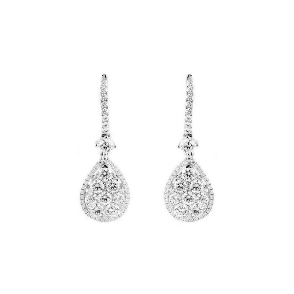 18ct white gold 2.86ct invisible set diamond drop earrings