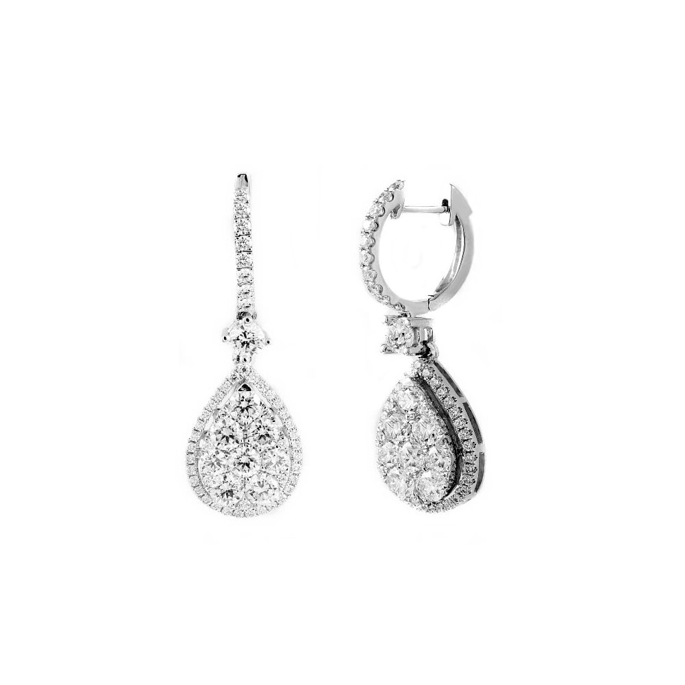 18ct white gold 2.86ct invisible set diamond drop earrings