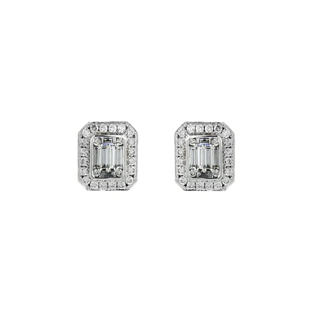 18ct white gold 1.65ct Art Deco style diamond cluster earrings