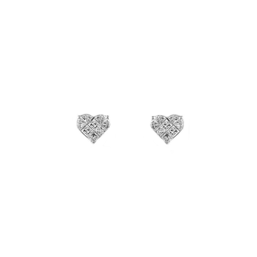 18ct white gold 1.45ct diamond heart shaped cluster earrings