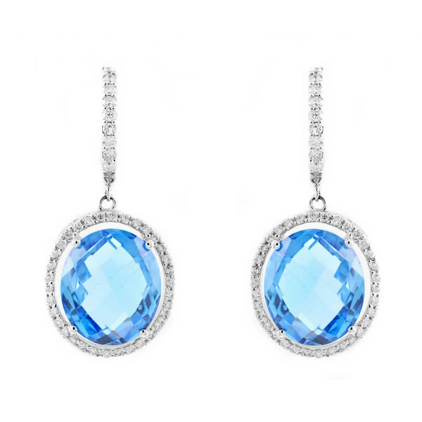 18ct white gold 9.02ct blue topaz & 0.52ct diamond drop earrings
