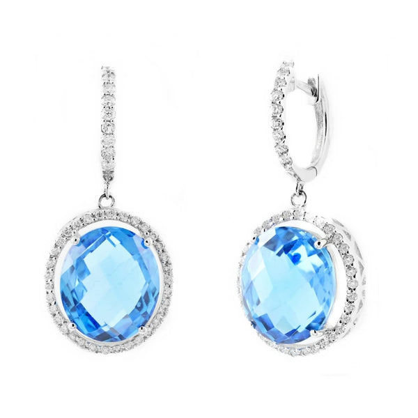 18ct white gold 9.02ct blue topaz & 0.52ct diamond drop earrings