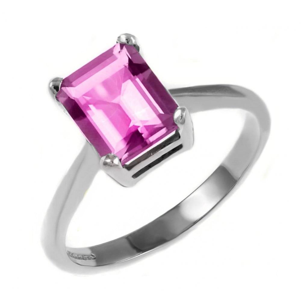 9ct white gold 10mm x 8mm emerald cut pink topaz ring