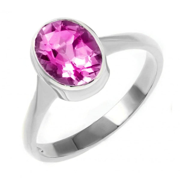 9ct white gold 9mm x 7mm oval pink topaz ring