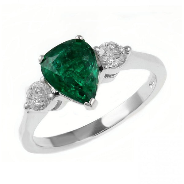 Platinum 1.38ct emerald & 0.50ct diamond 3 stone ring
