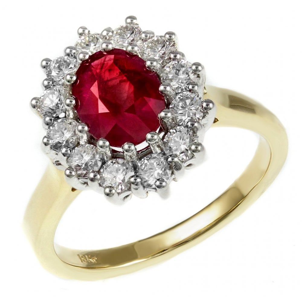 18ct yellow gold 1.82ct ruby & 0.70ct diamond cluster ring