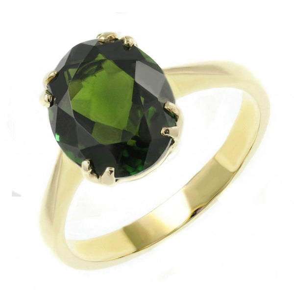 9ct yellow gold 10mm x 8mm oval green tourmaline ring