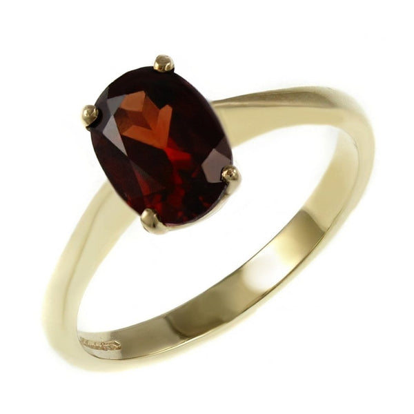9ct yellow gold 7mm x 5mm oval garnet ring