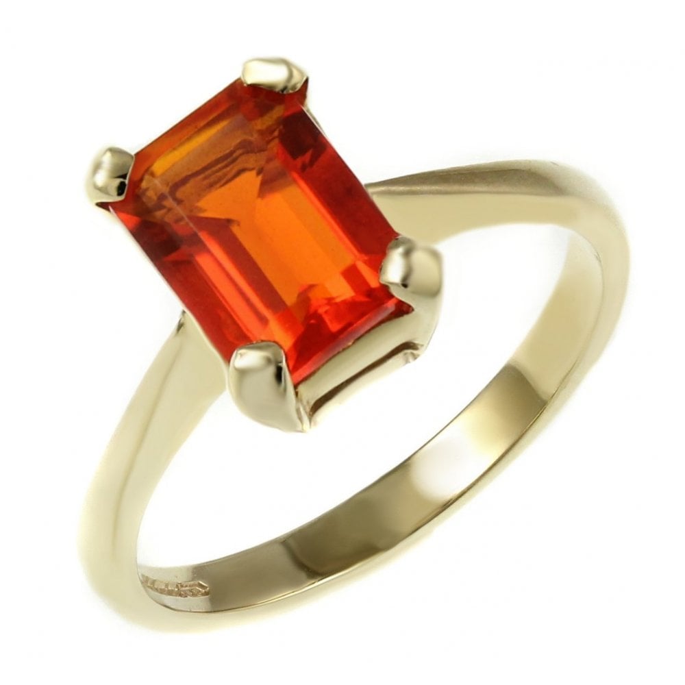 9ct yellow gold 8mm x 6mm fire opal ring
