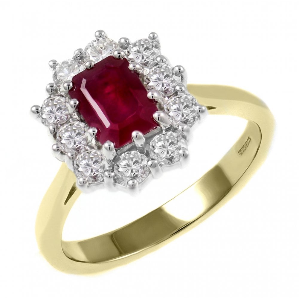 18ct yellow gold 1.06ct ruby & 0.82ct diamond cluster ring