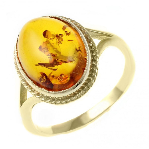 9ct yellow gold 14mm x 10mm oval amber ring